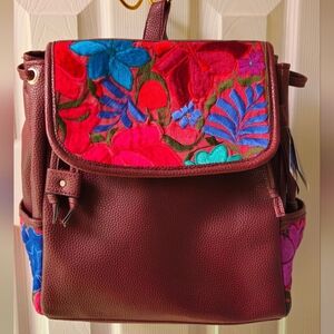 NWT-Costa Maya Burgundy Floral Embroidered Backpack